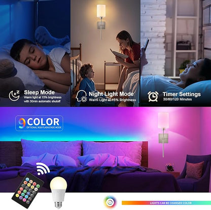 Battery Operated Wall Sconce Set of Two, Wireless Rechargeable Wall Light with Remote Control, Dimmable, 4 Color Temperatures, RGB, Timer, for Living Room,Bedroom,Entryway, Nickel, 20.6 Inch