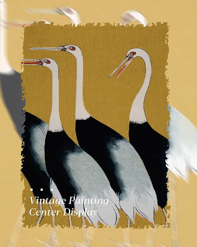 HUARCEY Gold Framed Vintage Wall Art for Living Room, Animals Painting Prints Shelf Decor for Kitchen, Aesthetic Bedroom Wall Art Decor, Christmas Gifts for Friends or Family (Seven Cranes 20