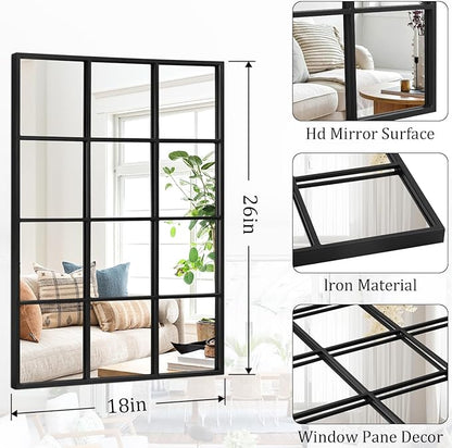 Black Rectangle Mirror, Metal Framed Wall Mounted Mirror Modern Artistic Decorative Mirrors for Living Room Bedroom Entryway, 18x26 Inch Decor