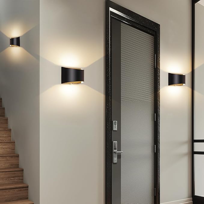 LED Wall Sconce Battery Operated, Modern Aluminum Wall Mount Light Rechargeable, Touch Control Dimmable Wall Lamp Black, Up Down Wall Lights Indoor for Living Room Bedroom Hallway Stair, Warm White