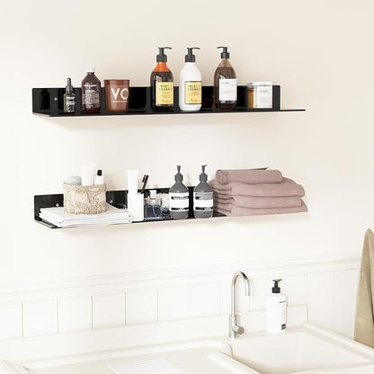 30 Inches Acrylic Long Wall Shelf Set of 2, Black Wall Mounted Acrylic Bathroom Storage Shelves Display Organizer, 2 Pack(30 Inch)