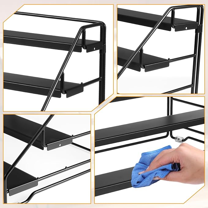 4 Tier Spice Rack for Cabinet, Step Adjustable Spice Shelf, Metal Step Spices Storage Holder with Protection Railing, Seasoning Organizer for Countertop, Cupboard, Pantry