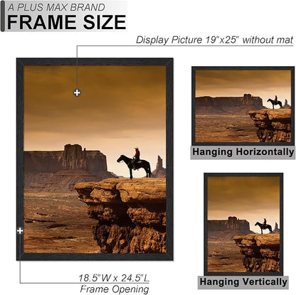 A PLUS MAX 19x25 Picture Frame, Black Engineered Wood Frame for 19 x 25 Inch Picture Poster Photo, Light Weight 19 by 25 Frame with Wood-grain for Wall - 1 Pack/Black/19 x25