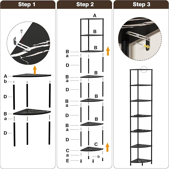 Book Corner Shelf, 7 Tier Corner Bookshelf Display for Living Room Decor, 64.7