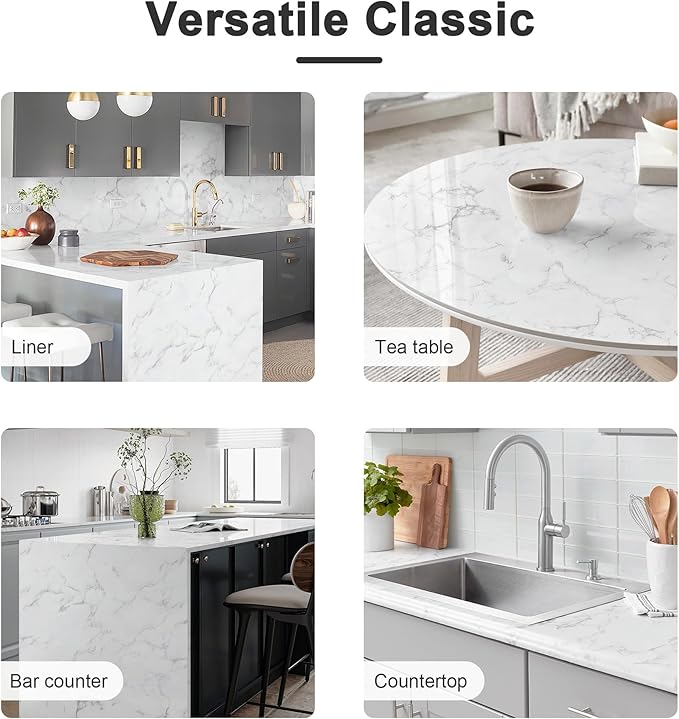 Dimoon 15.7''x197'' Marble Peel and Stick Wallpaper White Granite Contact Paper for Countertops Waterproof Kitchen New Environmentally Friendly Materials Thickening Upgrade Renter Friendly Vinyl