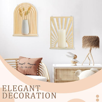 Tatuo 2 Pieces Boho Wall Shelf Decor Floating Shelves for Wall Wooden Hanging Holder for Living Room Bathroom Bedroom Office Nursery Decoration(Boho Sun)