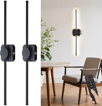 HEERTTOGO Battery Operated Wall Sconces Set of 2,10000Mah Living Room Wall Lights with Remote Control,360° Rotatable Dimmable 3-Color Temperature Led Rechargeable Wall Lamp for Bedroom,Hallway