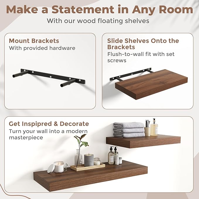 24 Inch Floating Shelves for Wall Set of 2, 12