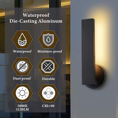 Aluminum LED 18W Modern Wall Sconces Set of 2 Matte Black Waterproof Sconce Wall Lighting Indoor Outdoor Hardwired Wall Lights for Office,Porch, Bedroom, Bathroom, Living Room,Stairway