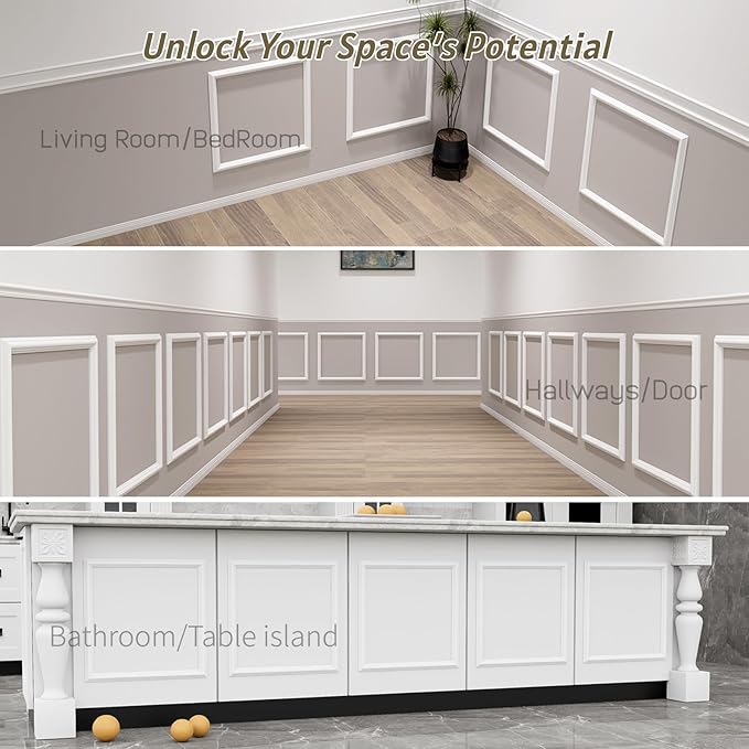 4 Frames Peel and Stick Wall Molding Kit, Wainscoting Panels kit for Walls, PreCut Wall molding 24x24 Inch, Easy Install Wall Wainscoting & Picture Frame Molding for Living Room, Bedroom, Home Decor