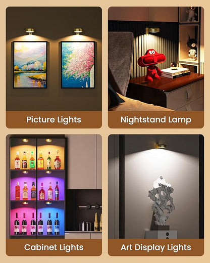 3 Pack Picture Lights for Wall,Wireless 2000mAh Rechargeable Magnetic LED Puck Lights with Remote,3 Color Temps and 12 RGB,Dimming & Timer,Art Frame Light for Painting Display,Photos,Wall Decor