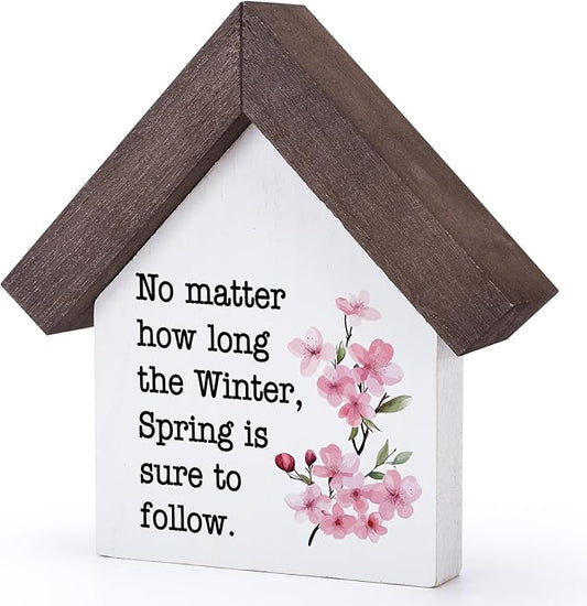MBL Spring Decorations for Home Office - Wood Spring Inspirational Gifts Easter Basket Stuffers Essentials Farmhouse Rustic Table House Bedroom Living Room Tiered Tray Decor for Women Men Coworkers