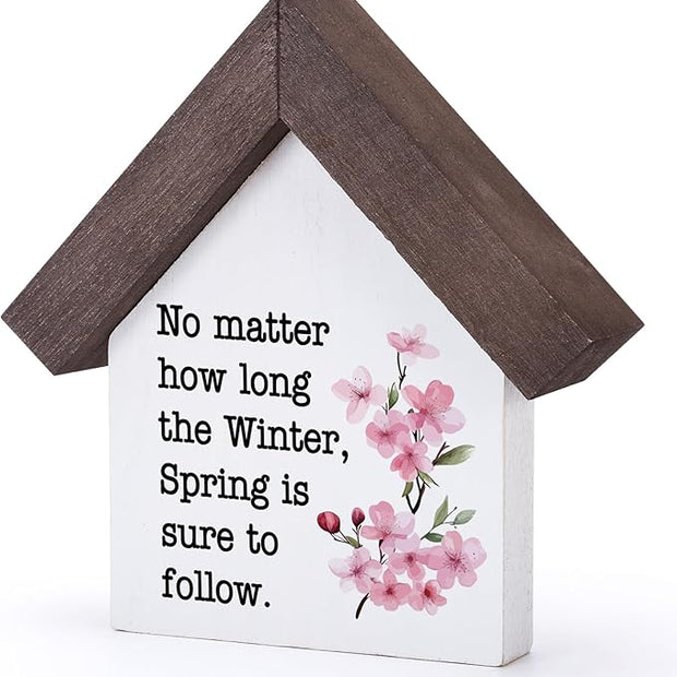 MBL Spring Decorations for Home Office - Wood Spring Inspirational Gifts Easter Basket Stuffers Essentials Farmhouse Rustic Table House Bedroom Living Room Tiered Tray Decor for Women Men Coworkers