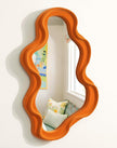 Small Decorative Mirror for Girly Bedroom Dresser Decor, Vivid Abstract Wavy Wall Mirrors for Home Aesthetic Book Coffee Shop Hotel Decoration, Unique Gift for Birthday Thanksgiving (Orange)