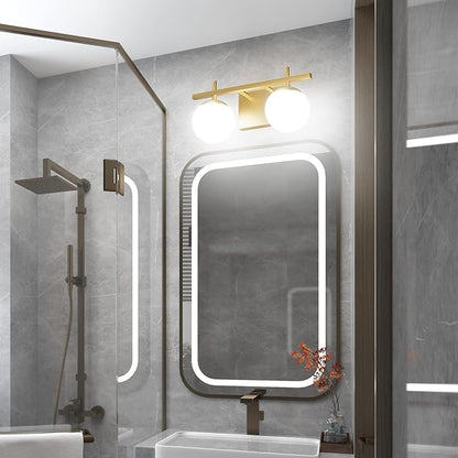Ralbay 2-Light Gold Vanity Light Mid Century Modern Bathroom Vanity Light Fixture Milky Glass Globe Bathroom Wall Light Fixtures Gold 2 Light