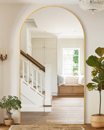 Full Length Mirror with Stand, 81"x41" Arched Full Body Mirror, Large Stand Up Mirrors, Aluminum Frame Floor Standing Mirrors, Freestanding Hanging Leaning Mounted for Bedroom Living Room,Gold