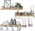 22.5 inches Bathroom Shelves Over Toilet for Wall, Floating Shelves with Storage Basket Paper Holer for Kitchen Living Room, Bedroom & Classroom, Set of 3 (Nature Wood)