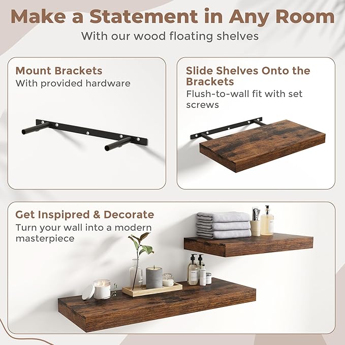 12 Inch Square Floating Shelves for Wall 2 Pack, 12