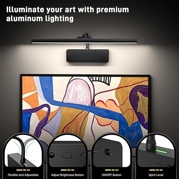 Picture Light, 15.35inch Wireless Picture Lights for Wall Rechargeable, 5400mAh Battery Wall Light with Remote, 3 Color Art Lighting for Paintings with Timer and Dimmable for Display, Gallery (Black)