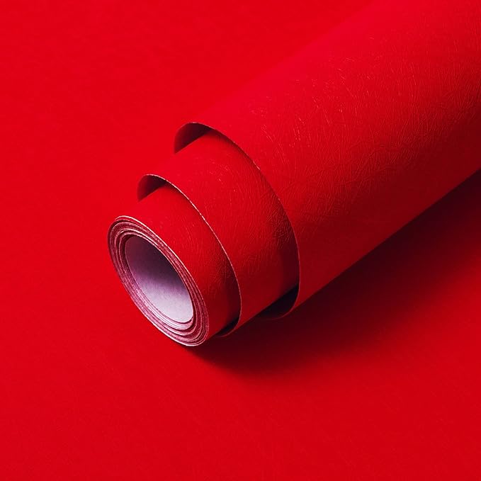 Abyssaly Red Wallpaper Peel and Stick Removable Self Adhesive Embossed Silk Textured Wallpaper Home Decorativon Contact Paper for Cabinet Kitchen Shelf Liner Paper 15.7