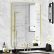 Wall Mount Mirror for Bathroom, Brushed Gold Metal Framed Rounded Corner Rectangular Vanity Mirror (24