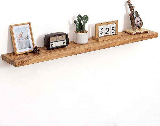 Floating Shelves for Wall, 48"Wx8"D Rustic Solid Elm Wood Floating Shelves Wall Mounted, Round Edge Wall Shelves with Invisible Bracket for Living Room Bathroom Bedroom Kitchen, Set of 1, Natural