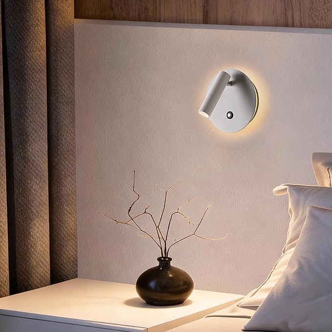 Aisilan Modern Wall Sconce with Touch Switch, Dimmable 6W Adjustable Wall Lamp, Dual-Mode Hardwired Bedside Light, White Wall Mounted Lighting for Bedroom, Living Room & Hallway
