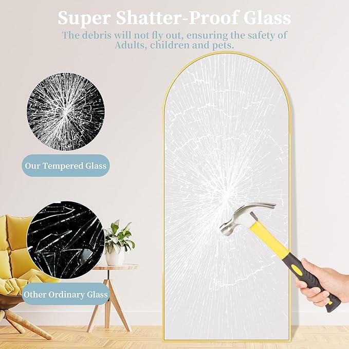 Full Length Mirror with Stand, 71"x26" Arched Full Body Mirror, Large Stand Up Mirrors, Aluminum Frame Floor Standing Mirrors, Freestanding Hanging Leaning Mounted for Bedroom Living Room, Gold