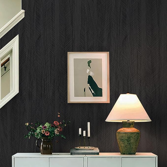 Safiyya Peel and Stick Wallpaper Black Contact Paper for Walls Bathroom Modern Wall Paper Self Adhesive Textured Removable Wallpaper for Bedroom Wood Look Vinyl Rolls 78.7"×15.7"