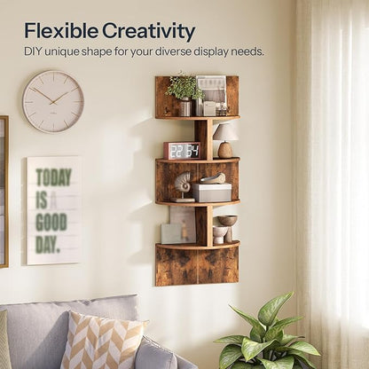 HOOBRO Corner Shelf Wall-Mounted, Set of 2 Floating Corner Shelves for Wall, 4-Tier Corner Bookshelves for Living Room, Bedroom, Bathroom, Home Office, Rustic Brown BF25BJP201