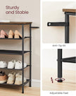 VASAGLE Shoe Rack, 5-Tier Shoe Storage Organizer for Entryway and Closet, Holds 20-24 Pairs of Shoes, 4 Fabric Shelves, Steel Frame, Industrial, Rustic Brown and Black ULBS136B01