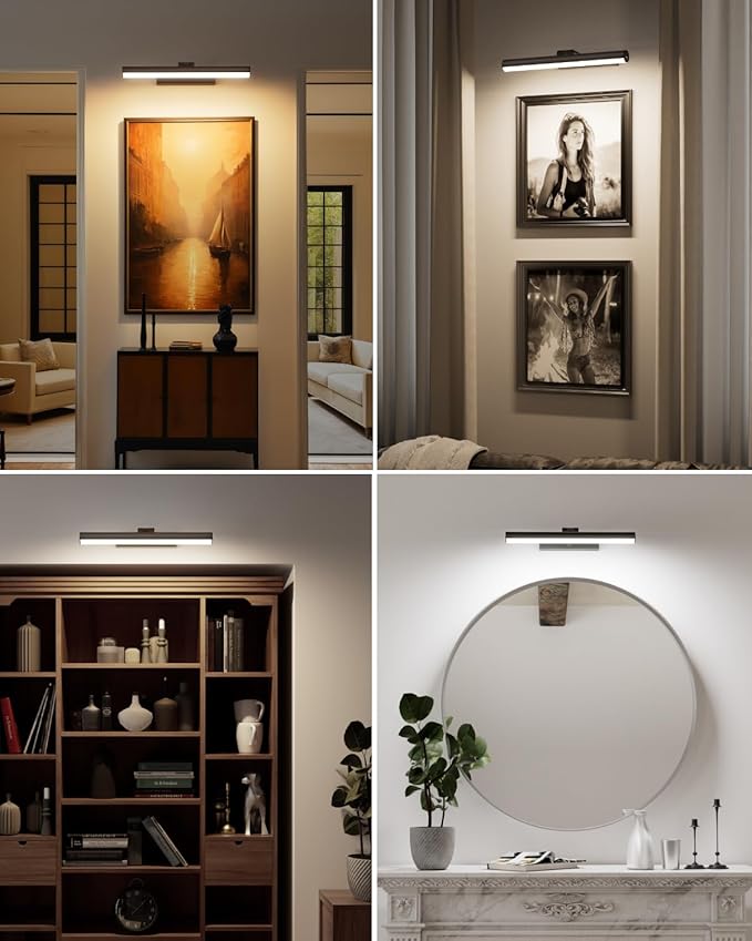 Bridika Picture Lights for Wall Battery Operated with Remote, 3 Color Modes and Dimmable Rechargeable Art Lights for Paintings, Gallery, Bedroom, Bathroom with Timer Black 1