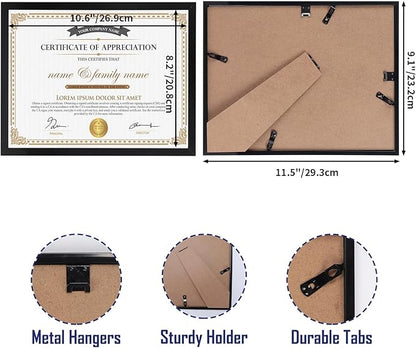Hoikwo 18 Packs 8.5x11 Black Multi Plastic Picture Frames Set with Plastic Cover, Certificate Frames for Document Diploma Award, Light Weight Bulk 8.5 by 11 Frames Pack for Wall Hanging and Table