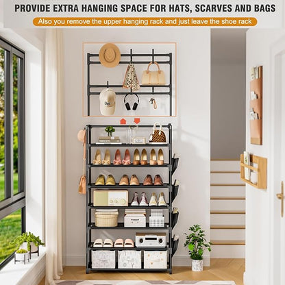 Shoe Rack 7 Tier Shoe Organizer Storage 21-28 Pairs Closet Shoes Rack for Front Door Entrance Shoe Rack Organizer with Hooks Side Pocket Entryway Large Capacity Shoe Shelf Tower Garage