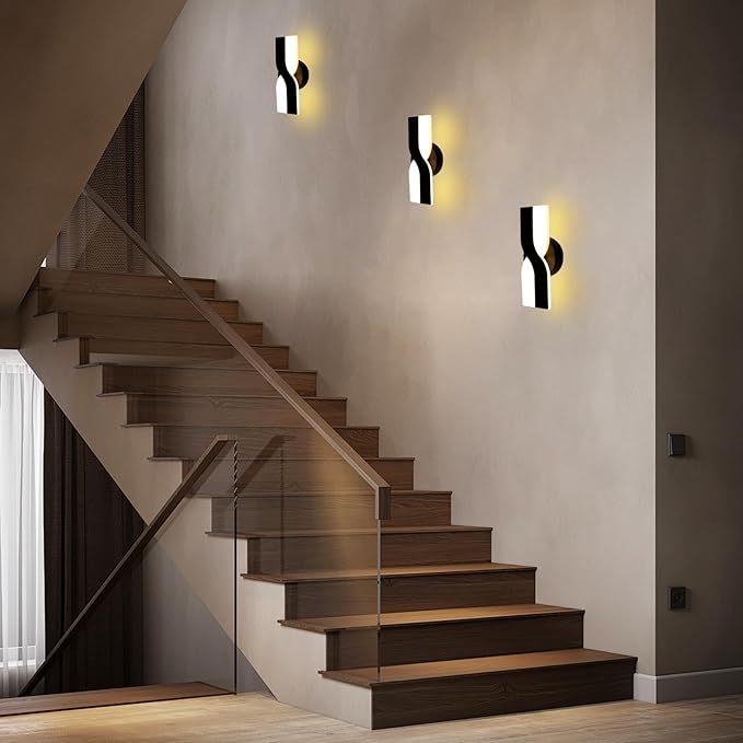 Kawell 12W Minimalist LED Wall Light 1%-100% Dimming Modern Wall Sconce Hardwired Indoor Wall Lamp Square for Bedside Hallway Study Kitchen, Black 3000K