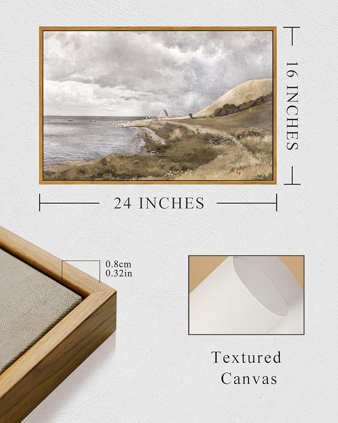 InSimSea Framed Canvas Wall Art Vintage Decor, Coastal Seaside Landscape Paintings, Large Prints, Nature Wall Decorations for Living Room Office Bedroom, 16