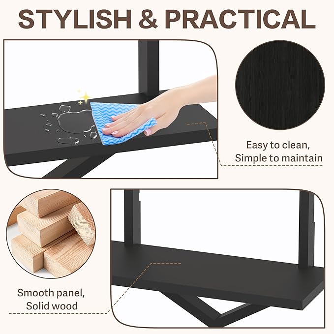 KALYLOC Floating Shelves for Wall, Hanging Shelves Wall Shelf for Plants, Decorative Wall Mounted Shelves for Living Room Bedroom Bathroom Home Office Kitchen, Black Wood Set of 2