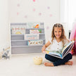 Wildkin Wooden Sling Bookshelf for Kids – Premium Canvas Design with 4 Fabric Shelves, Organizer for Home or Classroom - White w/Gray