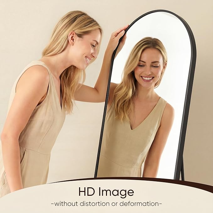 Antok Full Length Mirror, 78"x38" Floor Mirror Freestanding, Arched Full Body Mirror Floor Standing Mirrors with Stand for Bedroom, Hanging Mounted Mirrors for Living Room Cloakroom, Black