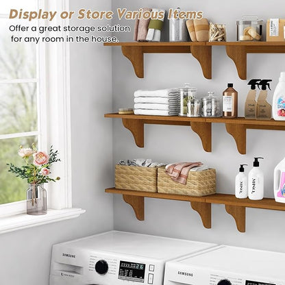 Forbena Wooden Floating Shelves for Wall Set of 3, 24 Inch Wall Shelf for Bedroom, Dark Wood Arched Hanging Wall Shelves for Bedroom, Living Room, Office, Nursery, Dining Room (Walnut Brown)