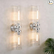Wall Sconces 2-Pack, Hardwired Bathroom Light Fixtures, Modern Farmhouse Vanity Wall Lighting with Clear Glass Shades, E26 Base Wall Sconce Wall Lights for Bathroom Wall Decor, Brushed Nickel