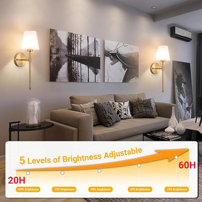 Peel and Stick Wall Sconces, Stick On Wall Sconce Set of 2, Battery Operated Wireless Wall Light, No Drill Adhesive Wall Lamp, Corn Bulb with 10000mAh Rechargeable Battery, Bedroom Wall Decor