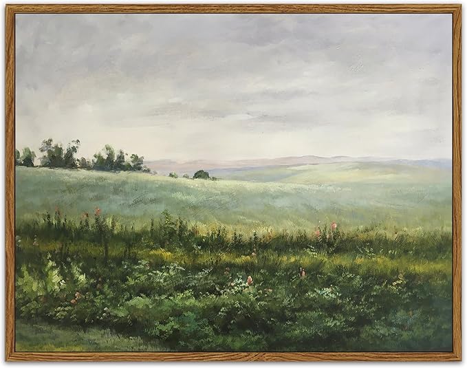 SHENIFY Landscape Framed Canvas Wall Art Vintage Classical The Vast Grassland Prints Hallway Bathroom Office Decor - 11x14in Natural Framed