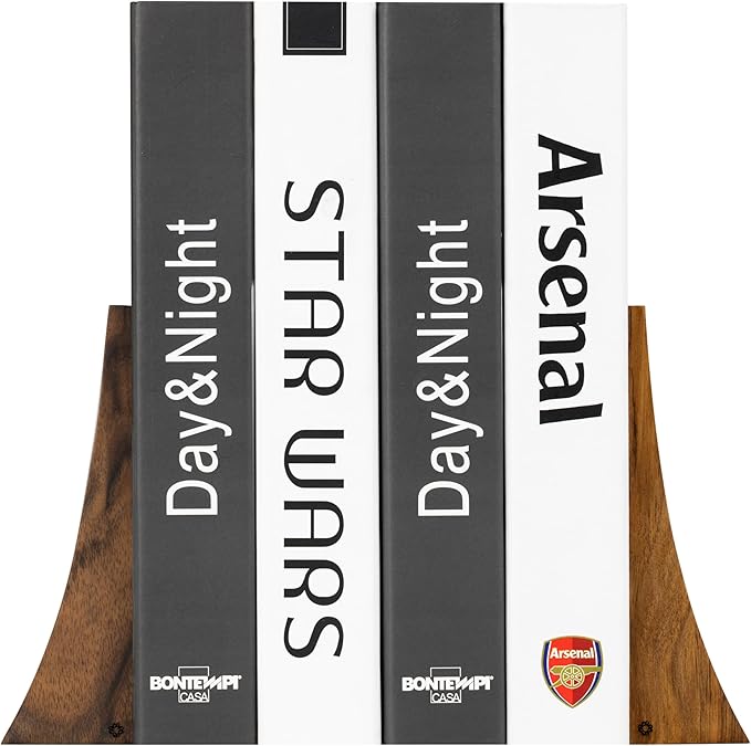 TILISMA Bookends for Heavy Books – Walnut Wood Book Ends for Shelves – Heavy Duty Bookends to Hold Books – Decorative Book Ends for Home Library – Wooden Bookend for Shelf - Bookshelf Accessories