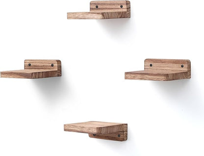 Small Floating Shelf, 4x4 Inch Display Ledges for Wall,Mini Shelves,Rustic Wood Shelf for Bedroom Living Room Bathroom Kitchen (4, Carbonized Black)