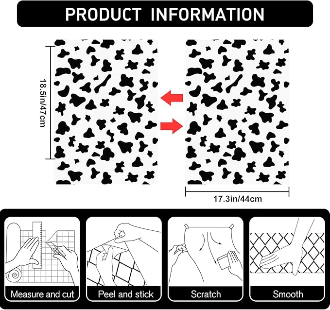 Black and White Spots Contact Paper Cow Printed Peel and Stick Wallpaper Self-Adhesive Cute Wallpapers Vinyl White Black Decals for Wall Nursery A Set of 17.3