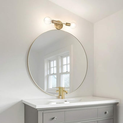 Globe Electric 2-Light Vanity Light, Matte Brass, Open Socket, Horizontal Vertical Mount, Glam Bathroom Lighting, 51736