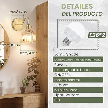 Battery Operated Wall Sconce Vintage,Battery Wall Sconces Set of Two with RGB Dimmable Remote Control,Rechargeable Wireless Wall Lights with Remote for Bedroom Living Room (Amber)