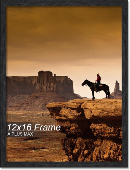 A PLUS MAX 12x16 Picture Frame, Black Engineered Wood Frame for 12 x 16 Inch Picture Poster Photo, Light Weight 12 by 16 Frame with Wood-grain for Wall - 1 Pack/Black/12 x16