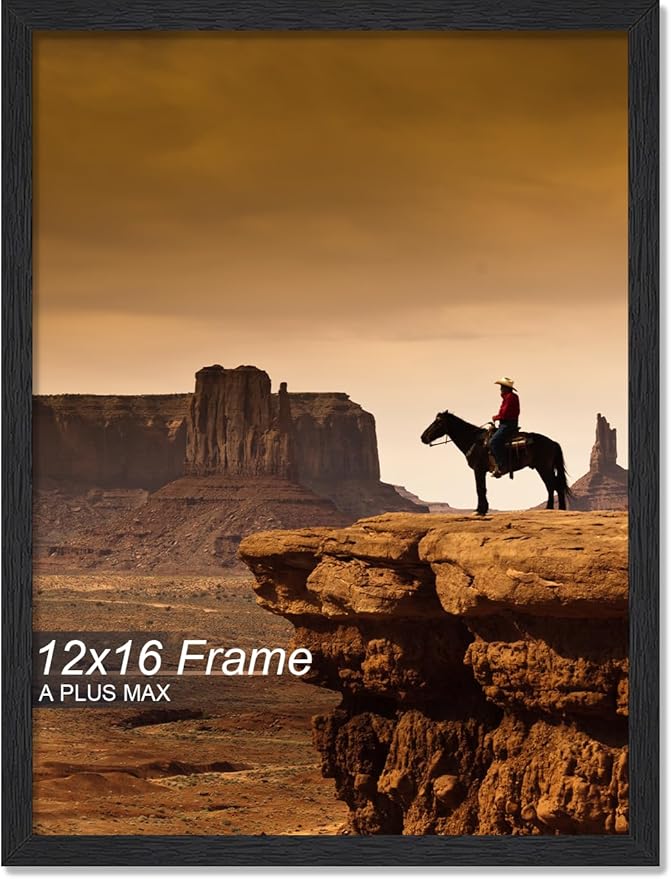 A PLUS MAX 12x16 Picture Frame, Black Engineered Wood Frame for 12 x 16 Inch Picture Poster Photo, Light Weight 12 by 16 Frame with Wood-grain for Wall - 1 Pack/Black/12 x16